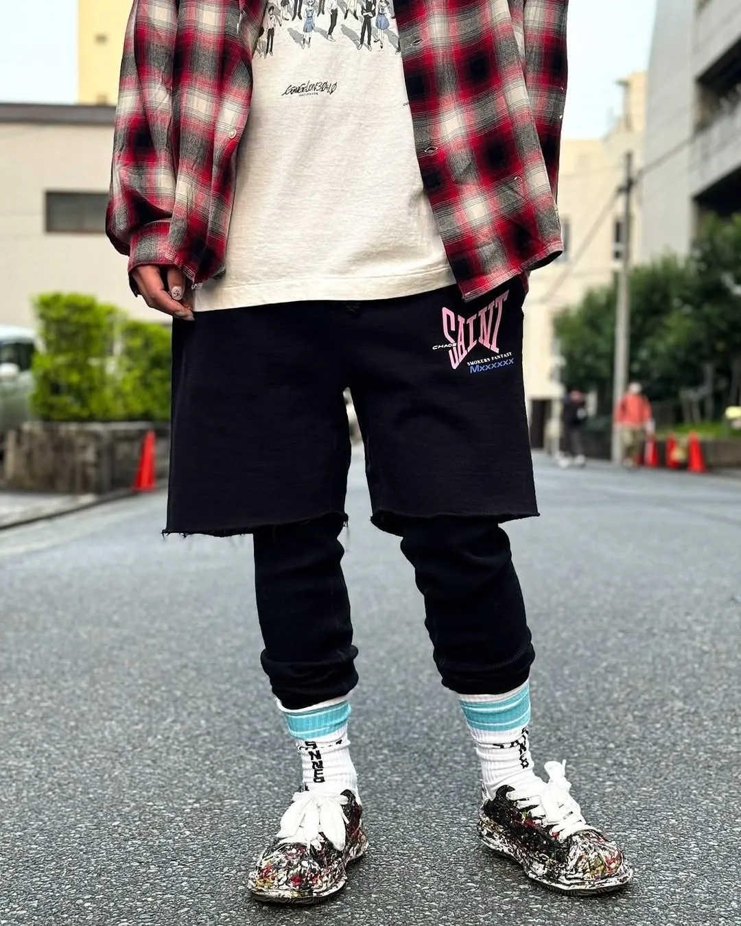 SAINT Mxxxxxx SWEAT SHORTS/RIBON SAINT/BLK pink SAINT LOGO shorts, black S-XL cotton and linen OE yarn fabric, stiff, light, comfortable and breathable, non-locking design, naturally rolled back after water, super handsome version, easy to match, original consistent main mark, wash water mark, little angel anti-counterfeiting mark